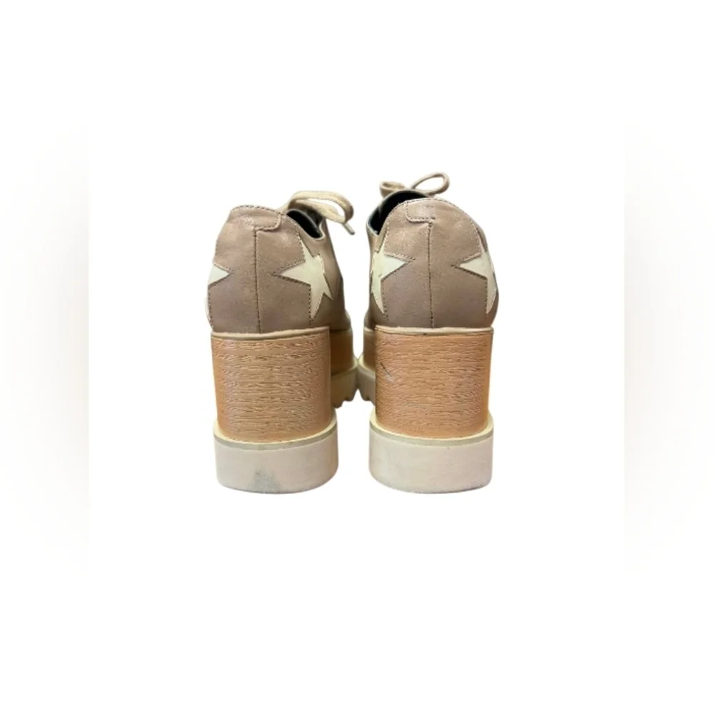 Stella McCartney GUC Elyse Vegan White Star Platform Derby Shoes Taupe Size 38 - Picture 5 of 9